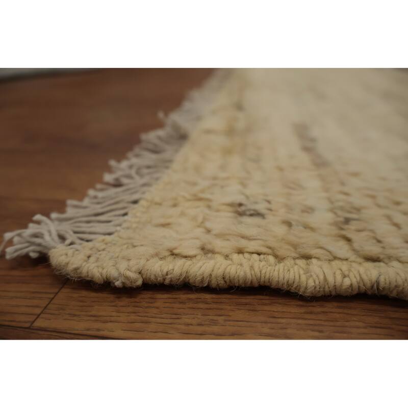 Hand Knotted Oriental 100% Wool Carpet Modern Geometric Beige & Ivories Moroccan Area Rug - 9' 10'' X 8' 3''