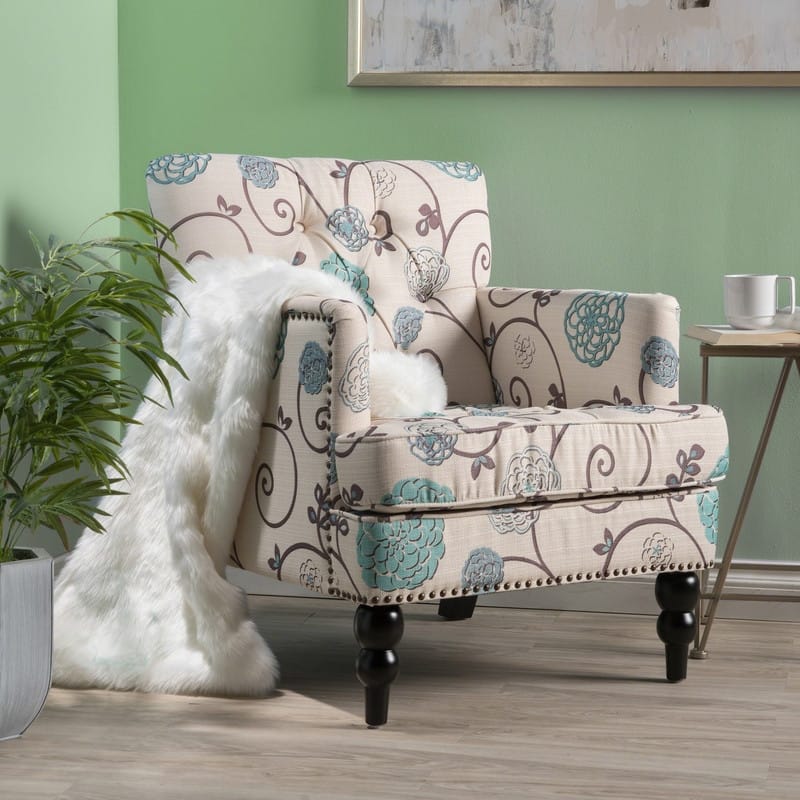 Contemporary Tufted Club Chair-Button-Tufted Diamond Stitch, Nailhead Trim&Birch Wood Legs