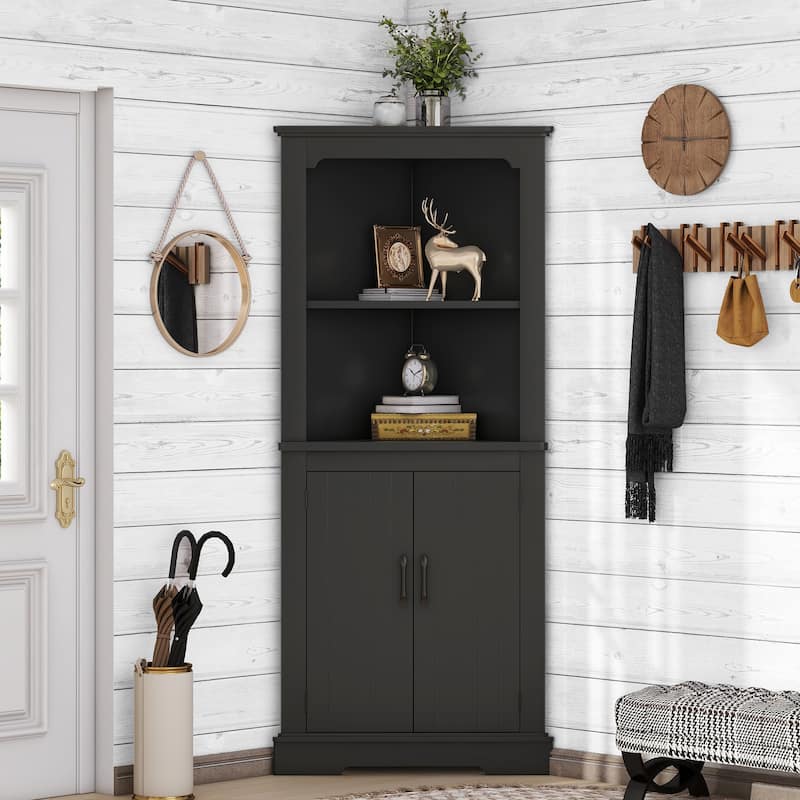 Tall Corner Cabinet With Doors For Living Room, Bathroom, Dining Room Or Kitchen