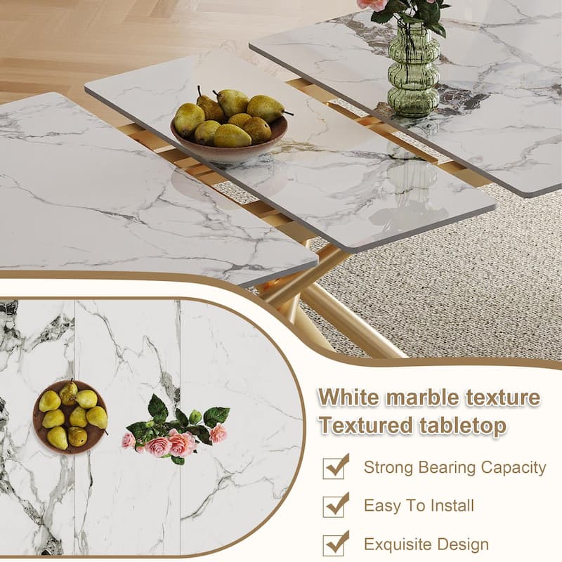 Home Office Table Meeting Table, Expandable Dining Table with Retractable Leaf, Kitchen Table with X-Base