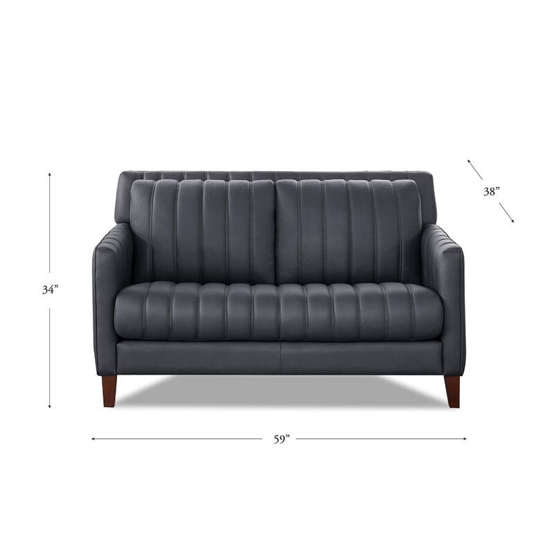 Hydeline Ennis Top Grain Leather Loveseat with Feather, Memory Foam and Springs