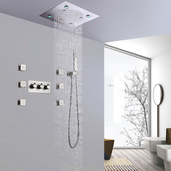 Luxury Ceiling Mounted 9 color LED 4 Way Complete Rain and Spray Shower System with 6 Body Jets and Showerhead On Sale Bed Bath Beyond 35627840