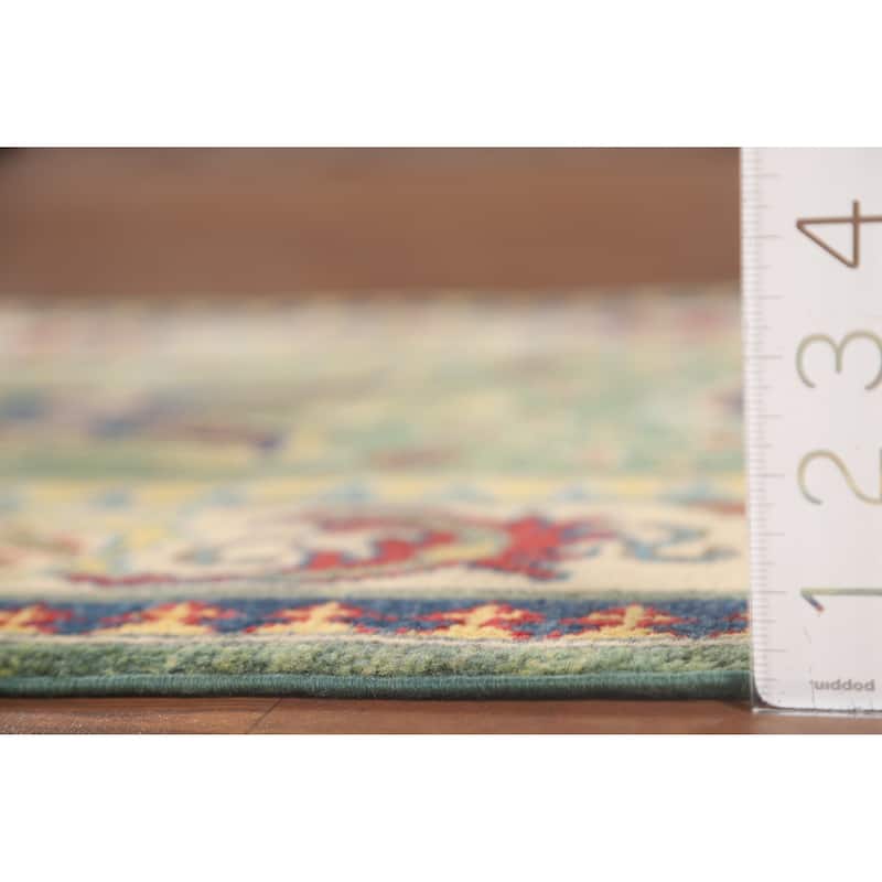 Green Floral Kazak Runner Rug Hand-Knotted Wool Carpet - 2'8" x 9'7"