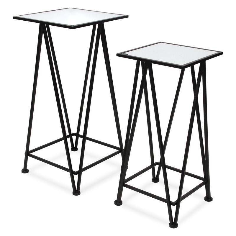 Aeriva Set of 2 Square Metal Modern Tables With Mirror Top