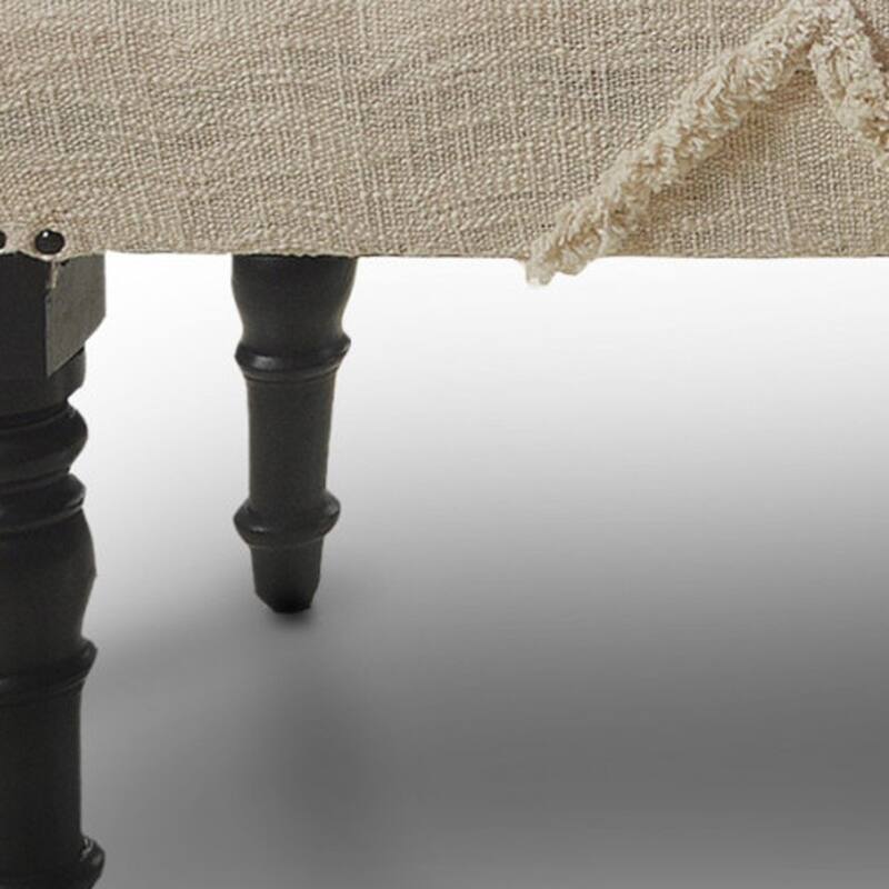 HomeRoots 47" Cream and Black Cotton Upholstered Geometric Bench - 47 x 18 x 16