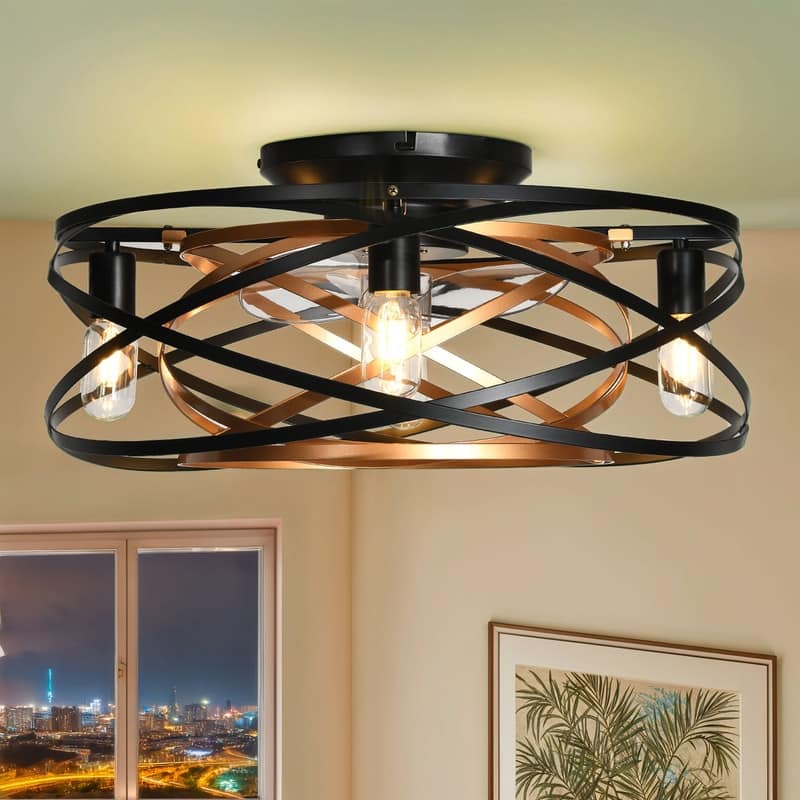 22'' Low Profile Ceiling Fans with Lights and Remote Control, 6 Speeds Caged Flush Mount Ceiling Fans
