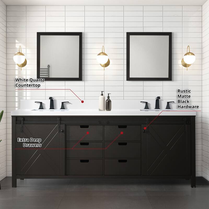 Marsyas 84 in W x 22 in D Dark Grey Double Bath Vanity, Carrara Marble Countertop, Faucet Set and 34 in Mirrors