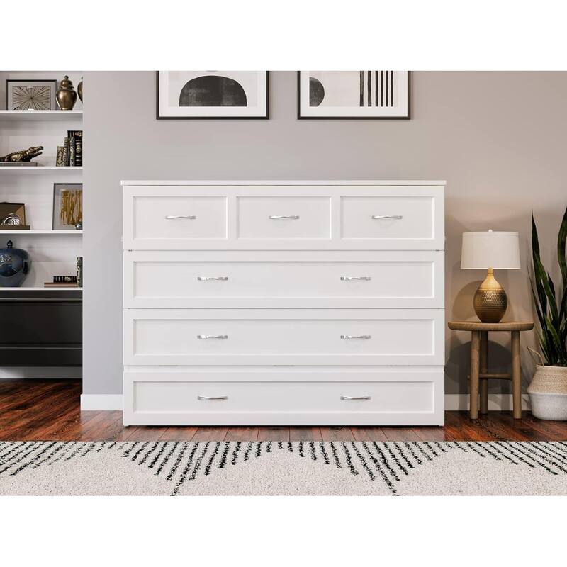 Full Size Murphy Bed Chest with Mattress - Solid Wood Bed with Storage - Space Saving Furniture