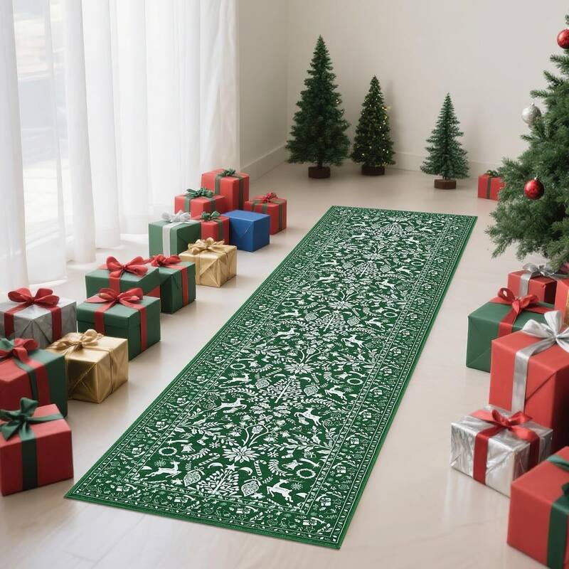 Christmas Non Shedding Xmas Decorative Throw Rug for Living Room, Bedroom, Green