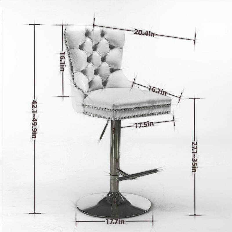 2PCS Swivel Adjustable Height Tufted Bar Stools With Silver Leg