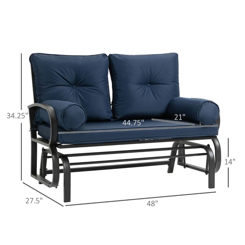 2-Seater Outdoor Glider Bench with Removable Cushions and Pillow Armrests and Tie Straps - 1 Piece