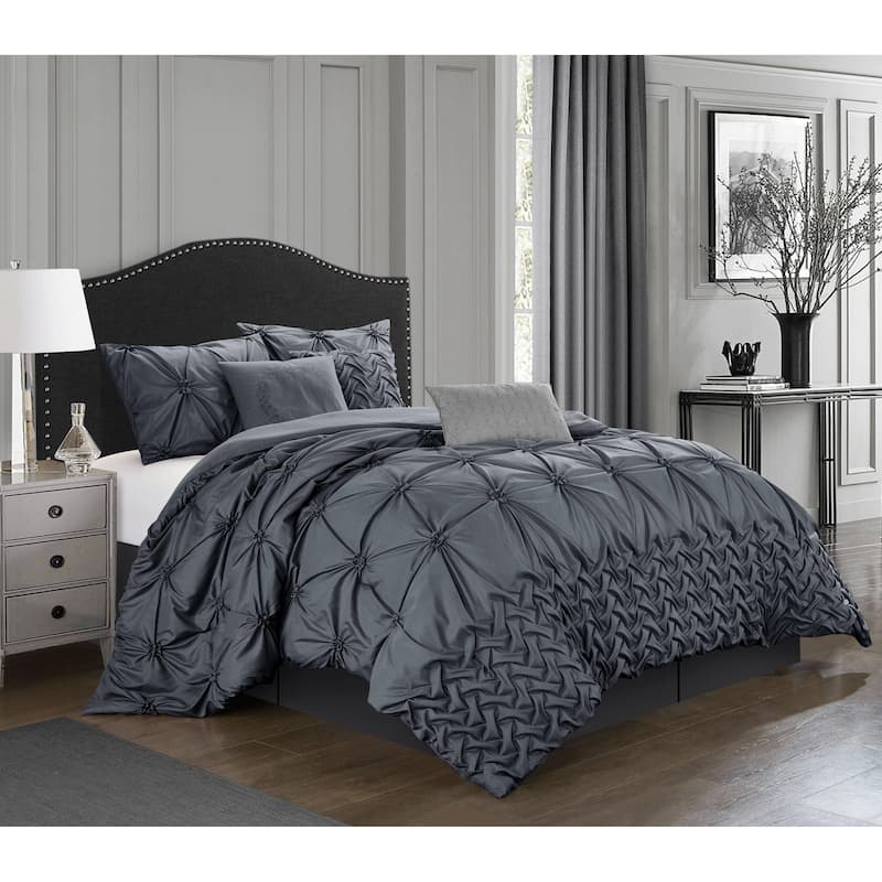 Nanshing Zalie Pleated 7-Piece Comforter Set - Grey - Queen