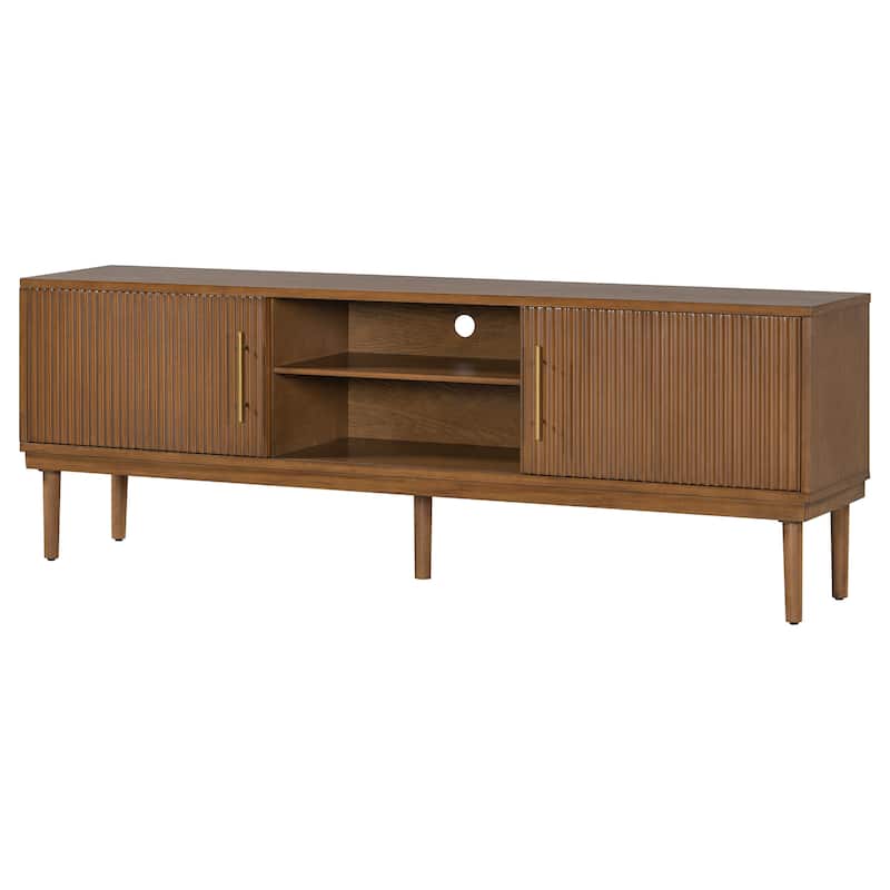 74.9" TV Stand with Vertical Striped Sliding Doors for Stylish Storage