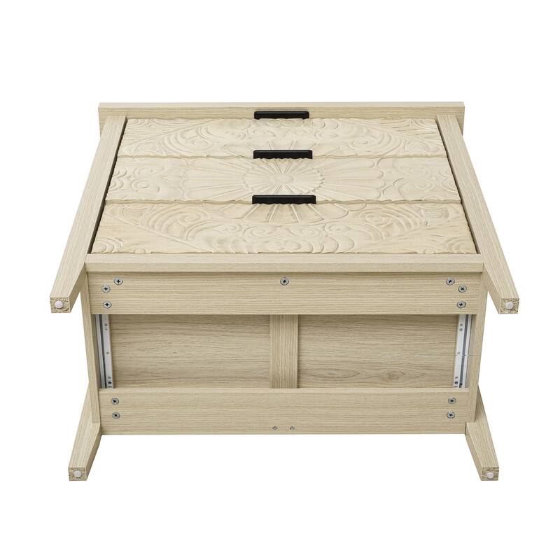Roomfitters 3 Drawer Dresser Storage Cabinet, Carved Wood Chest of Drawers, Natural