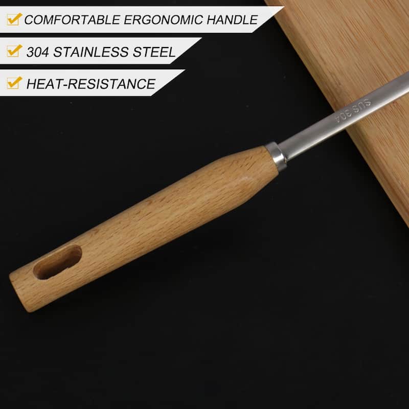 Stainless Steel Soup Ladle Spoon Wooden Handle Cookware Utensil - 10.8" x 3"(L*W)