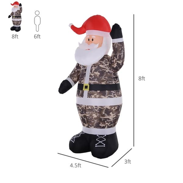 HOMCOM 8 ft. Army Camo Santa Inflatable Christmas Decoration, Holiday ...