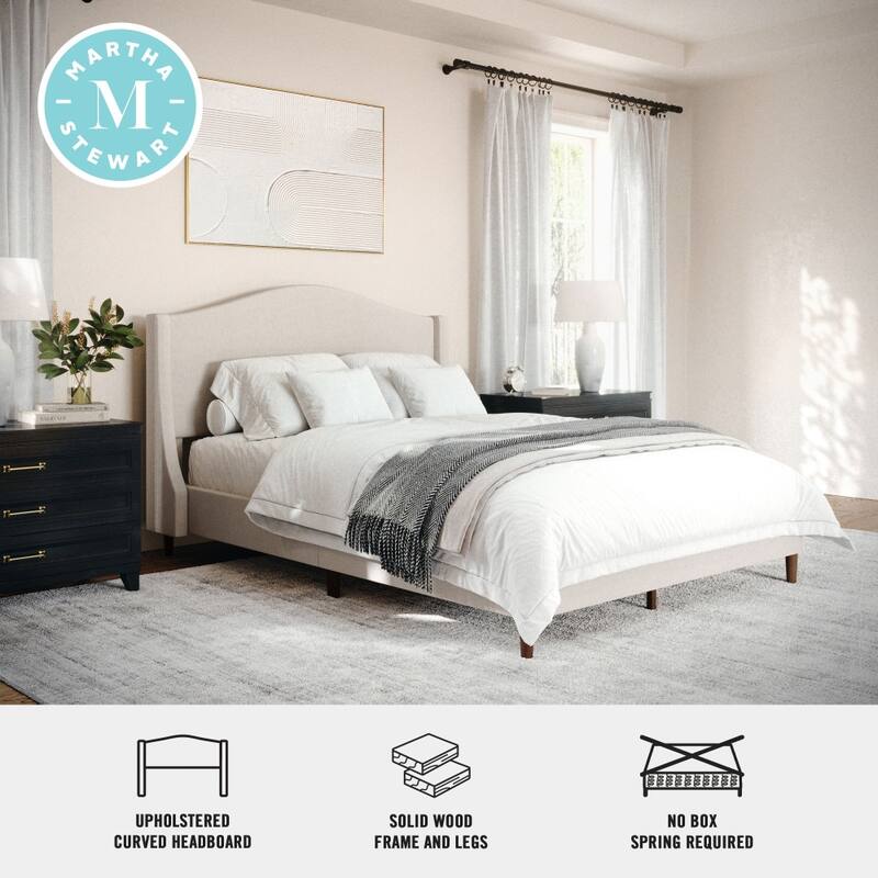 Martha Stewart Upholstered Platform Bed with Curved Headboard