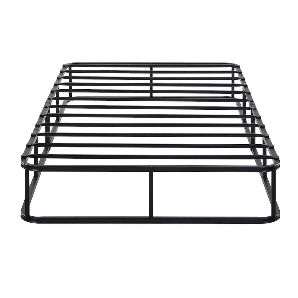 Black Metal Twin Mattress Foundation with Textured Fabric Cover