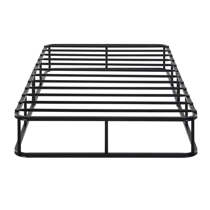 Black Metal Twin Mattress Foundation with Textured Fabric Cover - Black