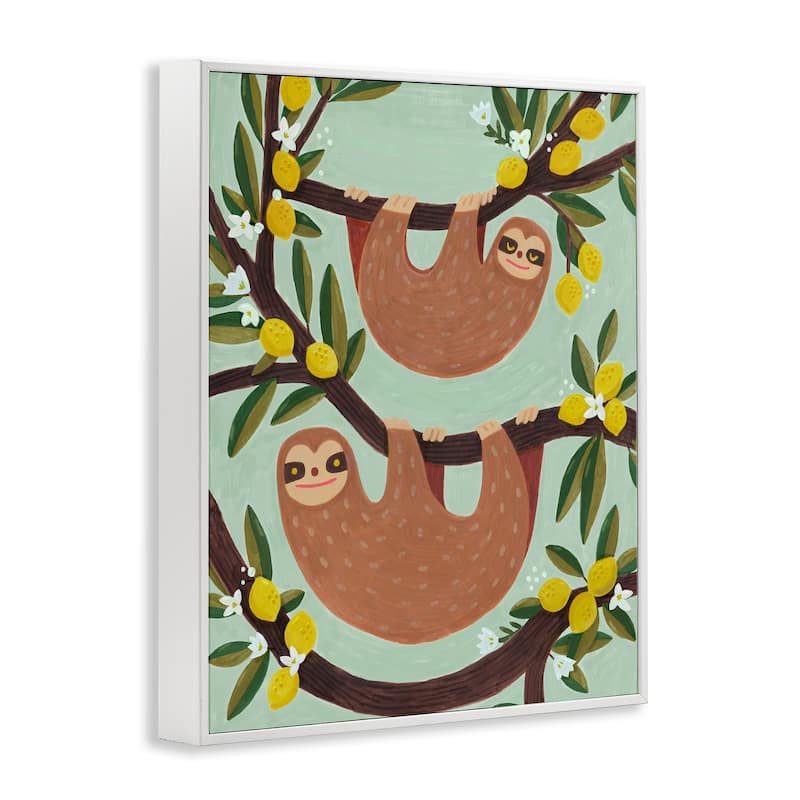 Stupell Hanging Sloths from Lemon Tree Framed Giclee Art Design By Irene Chan