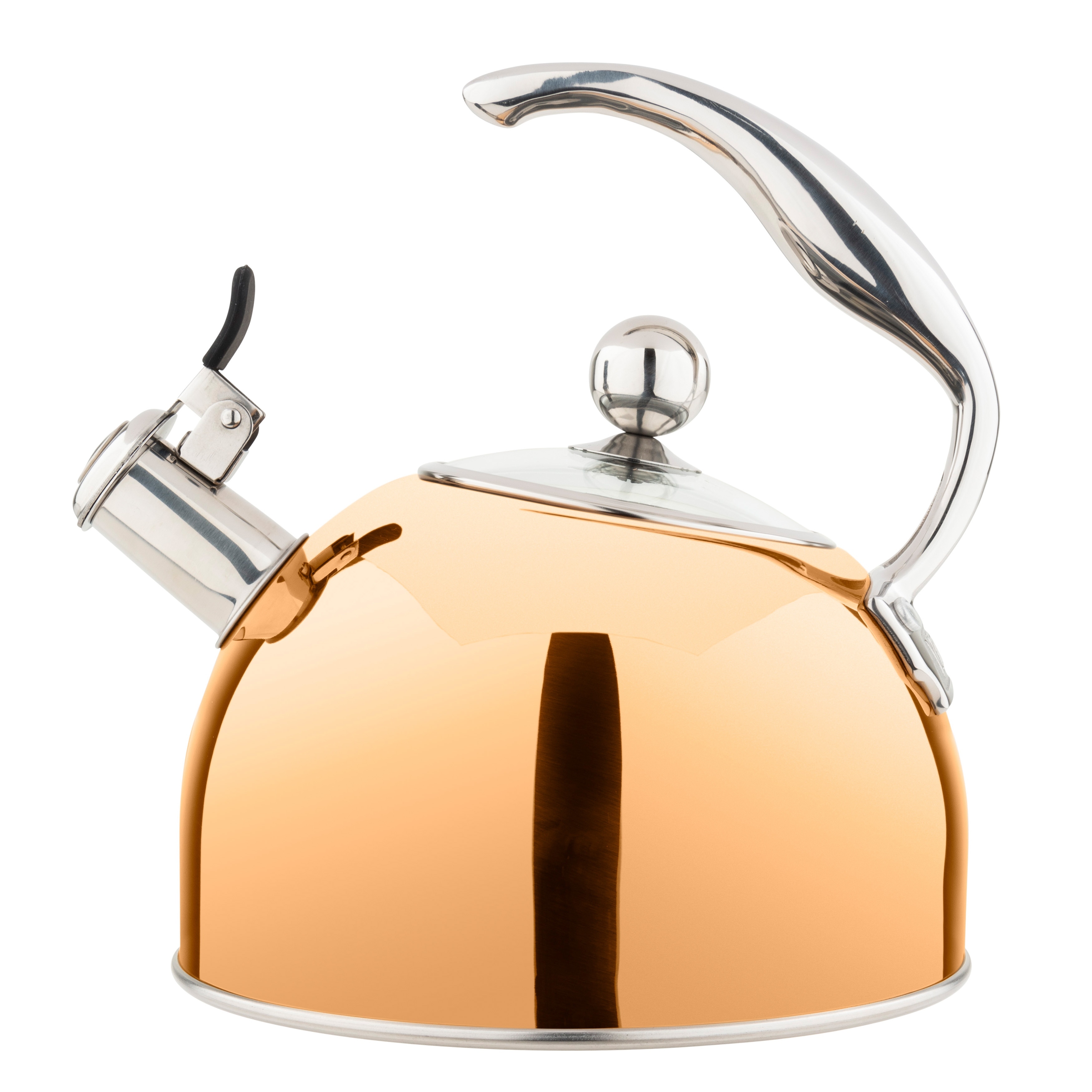 Elitra Stove Top Whistling Fancy Kettle - Stainless Steel Tea Pot with Ergonomic Handle - 2.7 qt / 2.6 L - Rose Gold, Size: Large