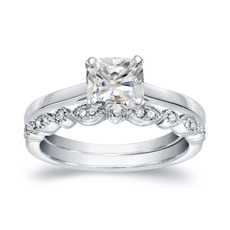 Auriya 14k Gold 1 1/6ctw Vintage Cushion-cut Solitaire Diamond Engagement Ring Set - White - 9.5