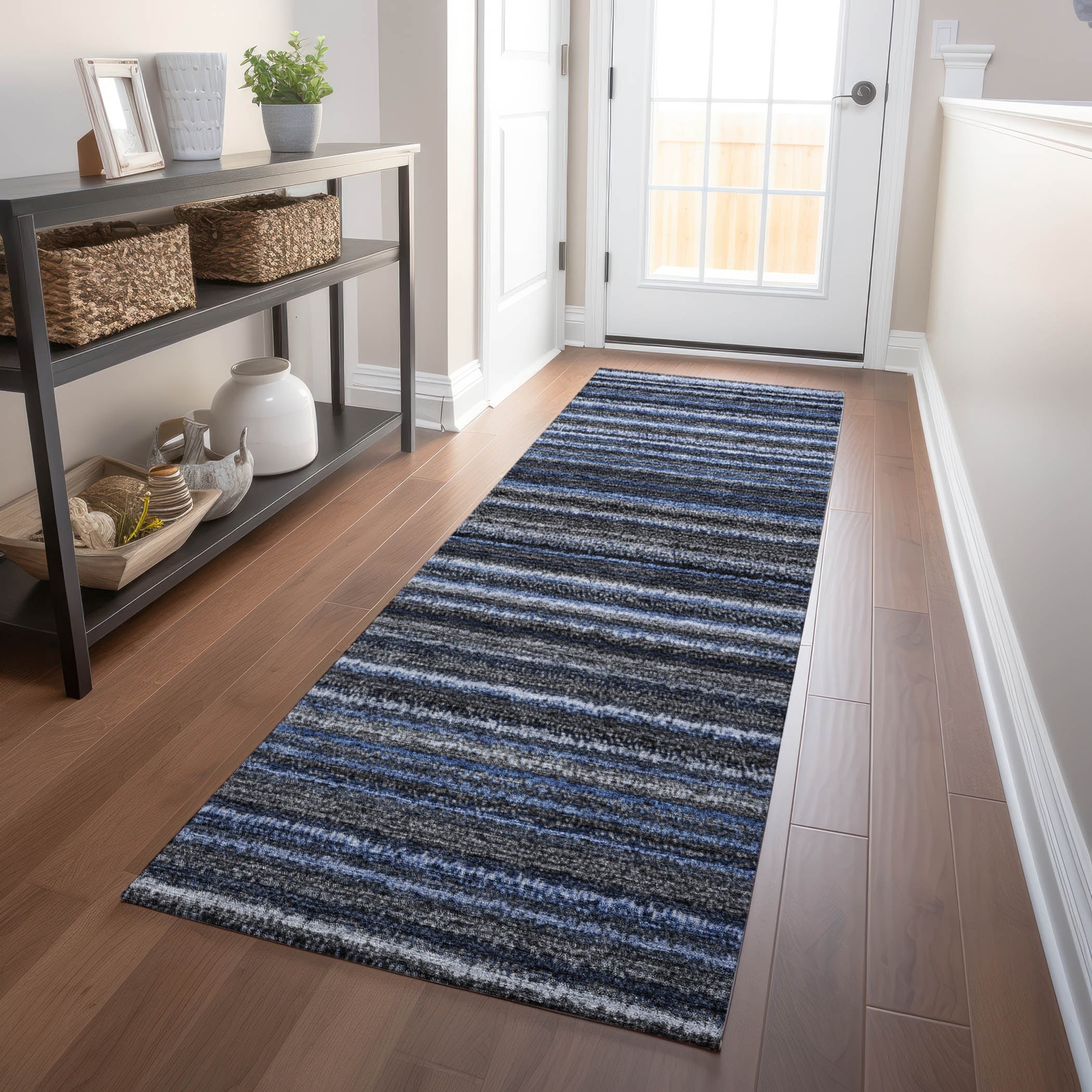 Machine Washable Indoor/ Outdoor Chantille Stripes Rug