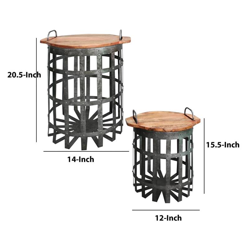 14 in. Brown and Gray Round Wood End Table, Sturdy Build End Side Table for Living Rooms