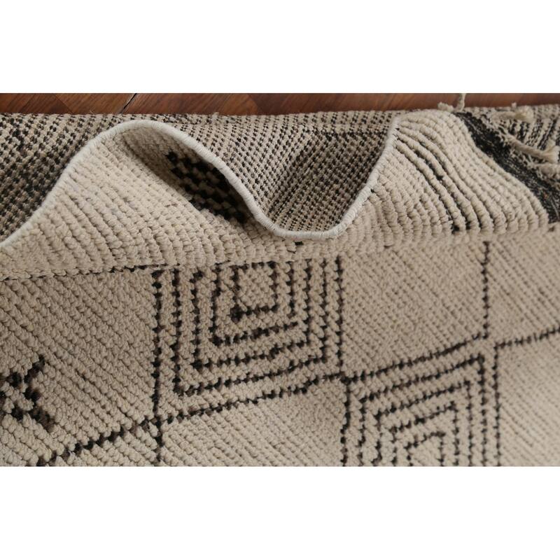 Trellis Moroccan Area Rug Hand-Knotted Geometric Beige Wool Carpet - 5'1"x 8'8"