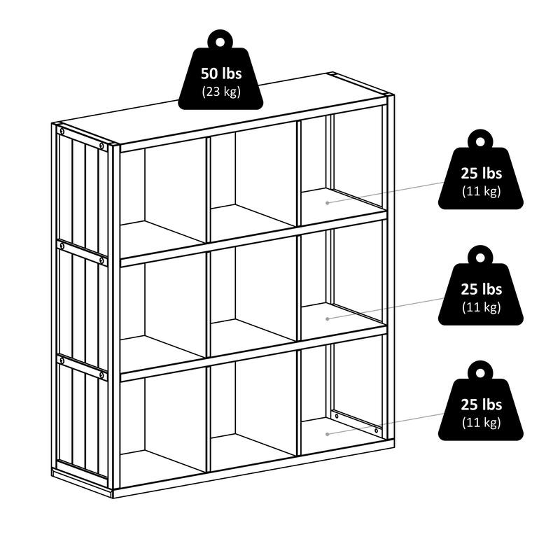 Timothy 7-Pc 3x3 Storage Shelf with 6 Foldable Fabric Baskets, Black and Chocolate - 37.76 x 11.81 x 40.08 inches