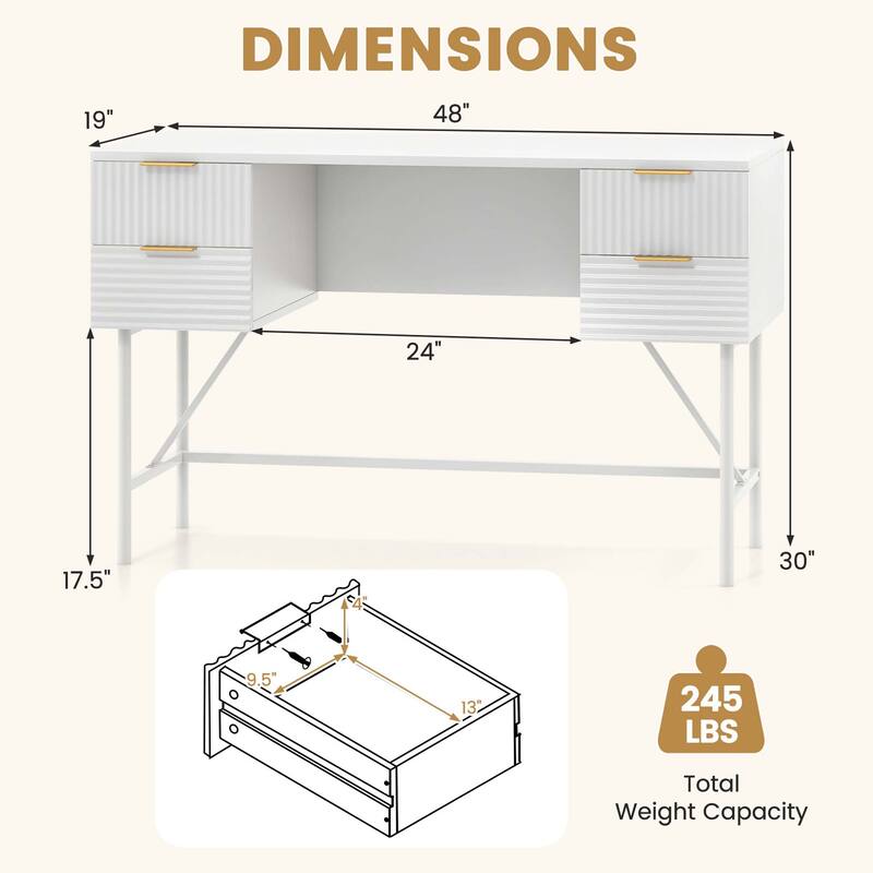 Costway 48" Computer Desk with 4 Drawers Storage Metal Frame Modern