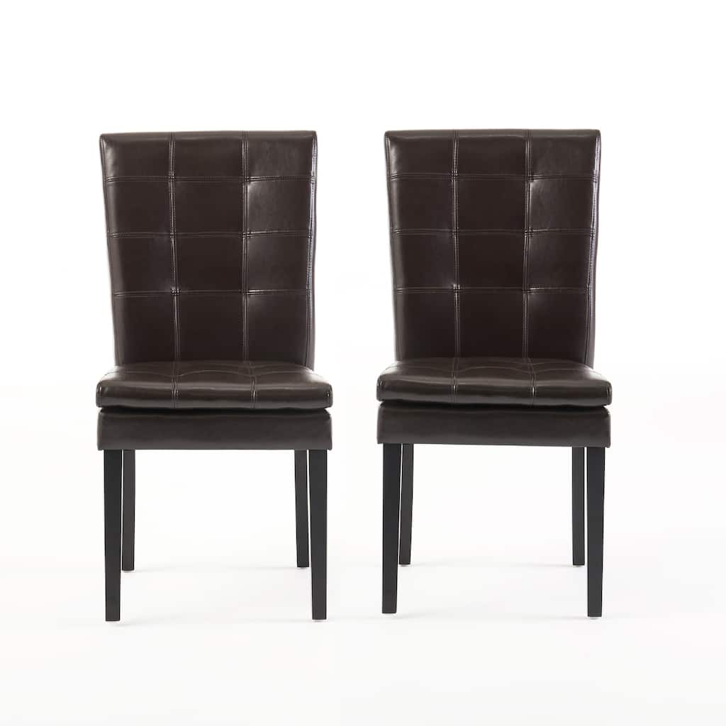 Brenda Dining Chair Set of 2, Chocolate Brown Tufted Faux Leather
