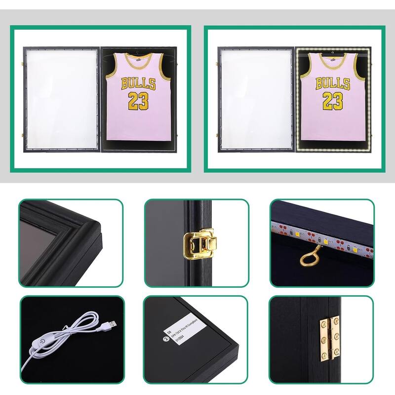 Jersey Frame LED Display Case Shadow Box with LED Light, Lockable with 98% UV Resistant Extra Large Frame 32 x 24 in Wall Mount