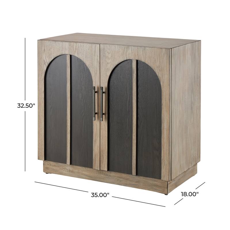 Wooden Washed 2 Door Cabinet with Black Split Arches and Metal Bar Handles - Gray - Roche River Decor - 18"W x 35"L x 33"H