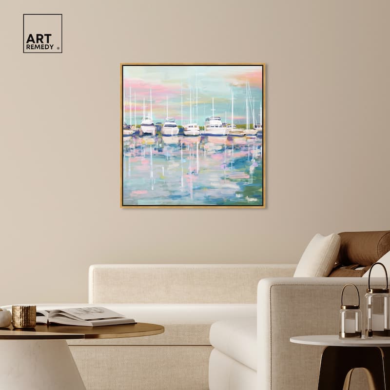 Art Remedy Coastal Dock Framed Sailing 1 Piece Canvas Wall Art