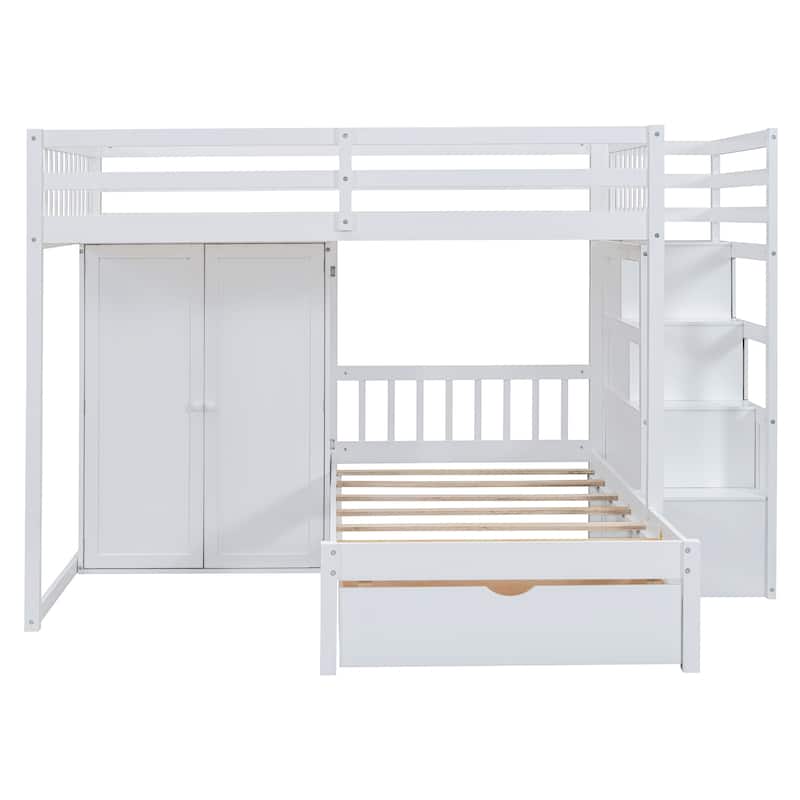 Full Over Twin Bunk Bed with Wardrobe and Drawers