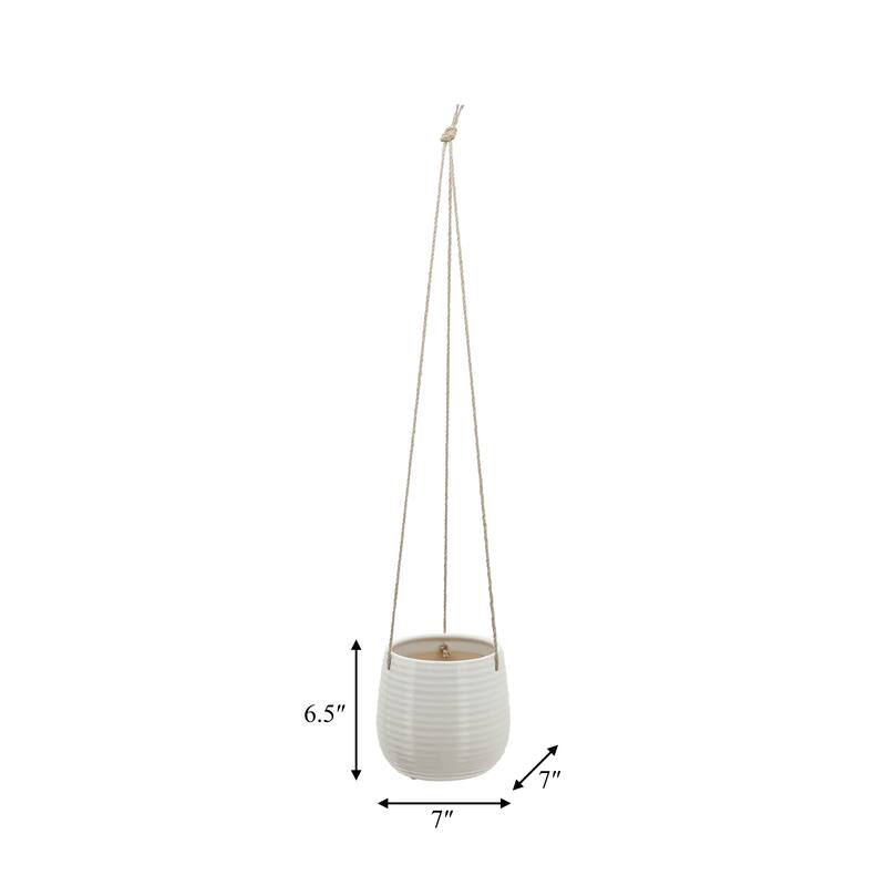 Sagebrook Home Neutral Textured Ceramic Hanging Planter