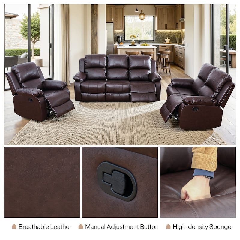 3-Piece Semi PU And PVC Couch Living Room Sofa Set