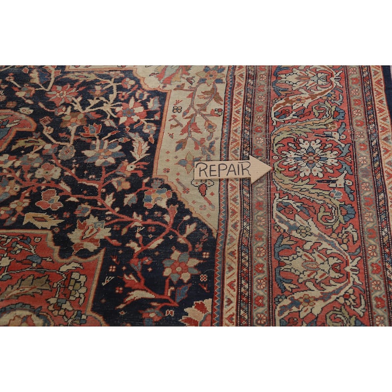 Hand Knotted Oriental 100% Wool Carpet Traditional Medallion Navy Blue & Blues Sarouk Area Rug - 11' 5'' X 8' 7''