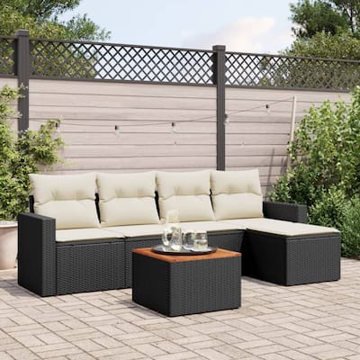 vidaXL Patio Sofa Set with Cushions Outdoor Furniture 6 Piece Poly Rattan - 25.8 x 24.4 x 27.2