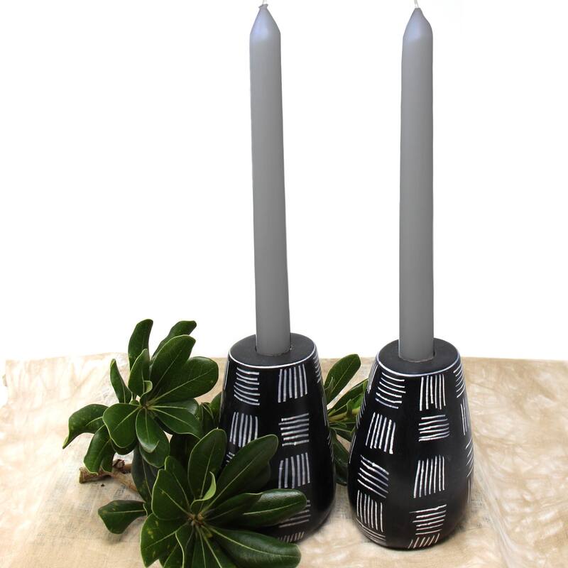 Hand-Carved Tall Round Soapstone Candle Holders, Set of 2