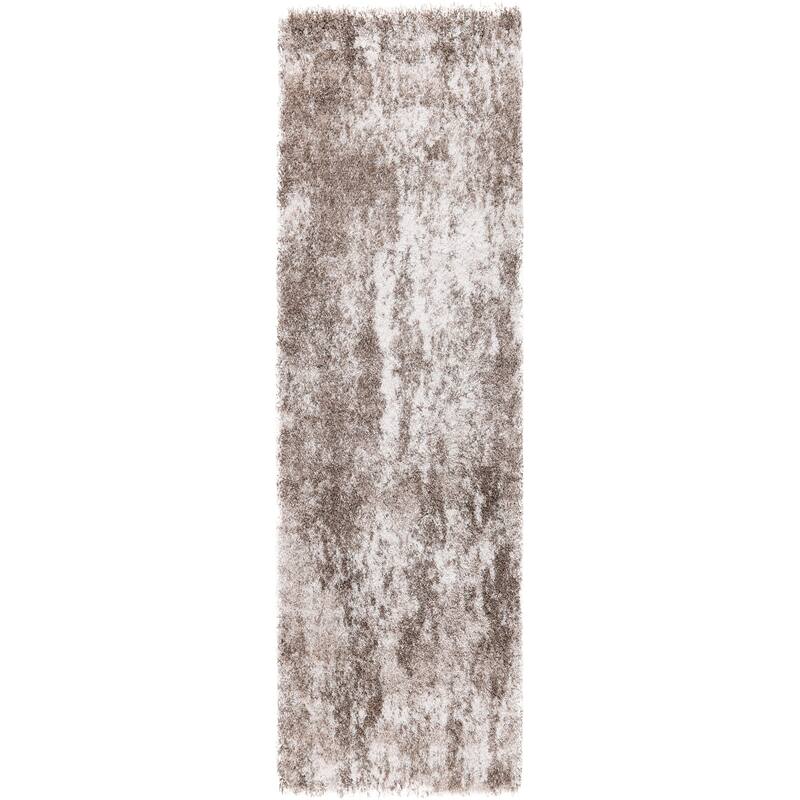 Noori Rug Lux Juno Abstract Modern 2-inch Thick Shag Rug - 2'6" x 8'0" - Brown/Beige