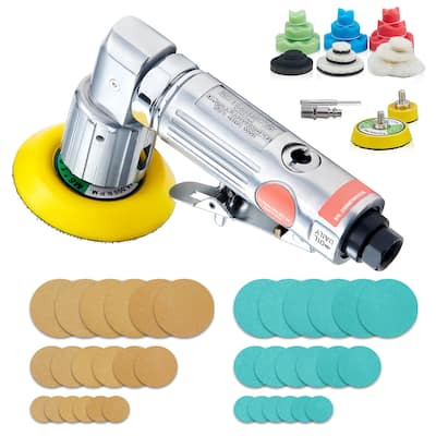 Random Orbital Air Sander for Auto Body Work with Sandpapers, Wool Pad, Wavy Sponges - 15,000 RPM 3 CFM 1/4" NPT