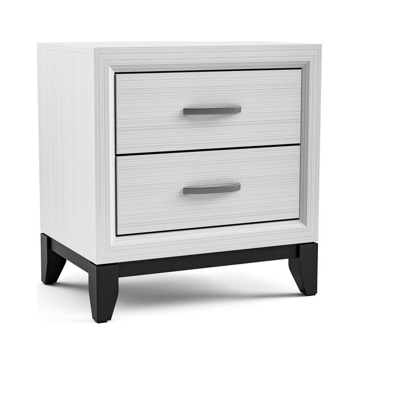 Two-Tone Nightstand - White Finish with Two Drawers & Wooden Legs