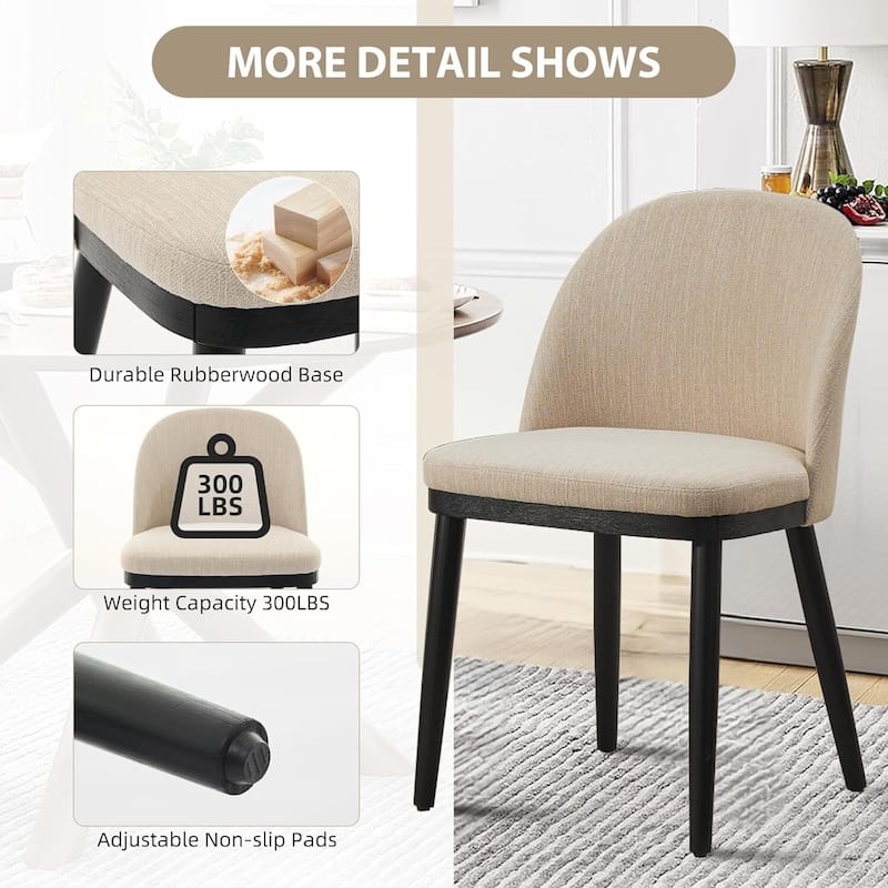 Set of 2 Linen Fabric Upholstered Kitchen Dining Chairs for Kitchen Restaurant