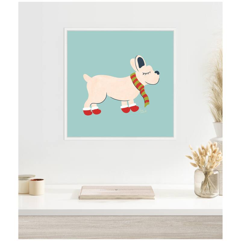 Kate and Laurel Framed Canvas Cute Christmas Frenchie by Carrie Cantwell