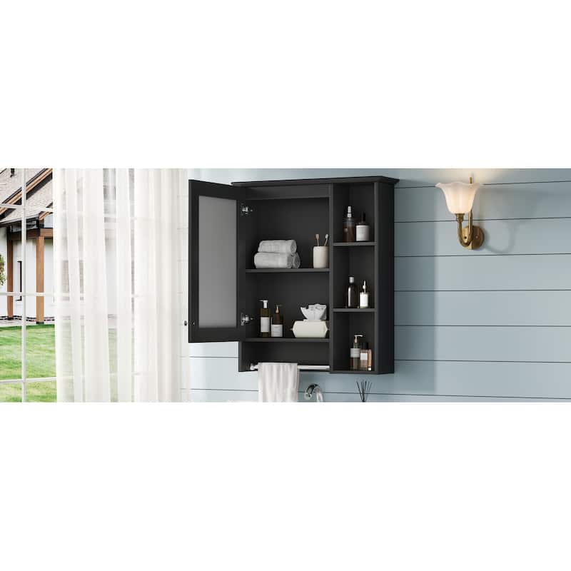 3-in-1 Bathroom Mirror Cabinet, 24-inch Wall Mounted Medicine Cabinet with Adjustable Shelf & Tower Bar