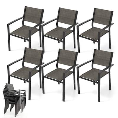 Gymax Patio Chair Set of 6 w/Breathable Fabric Seat & Heavy-Duty Metal