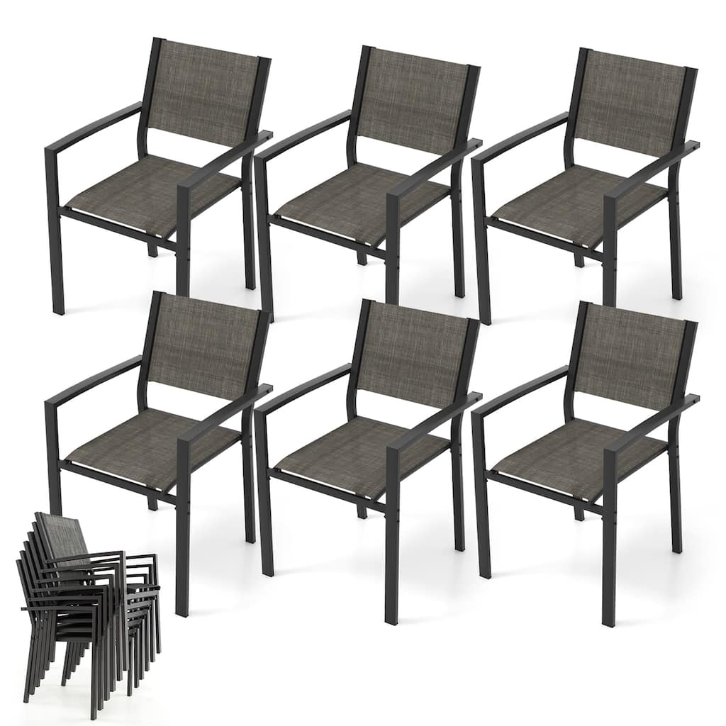 Gymax Patio Chair Set of 6 w/Breathable Fabric Seat & Heavy-Duty Metal