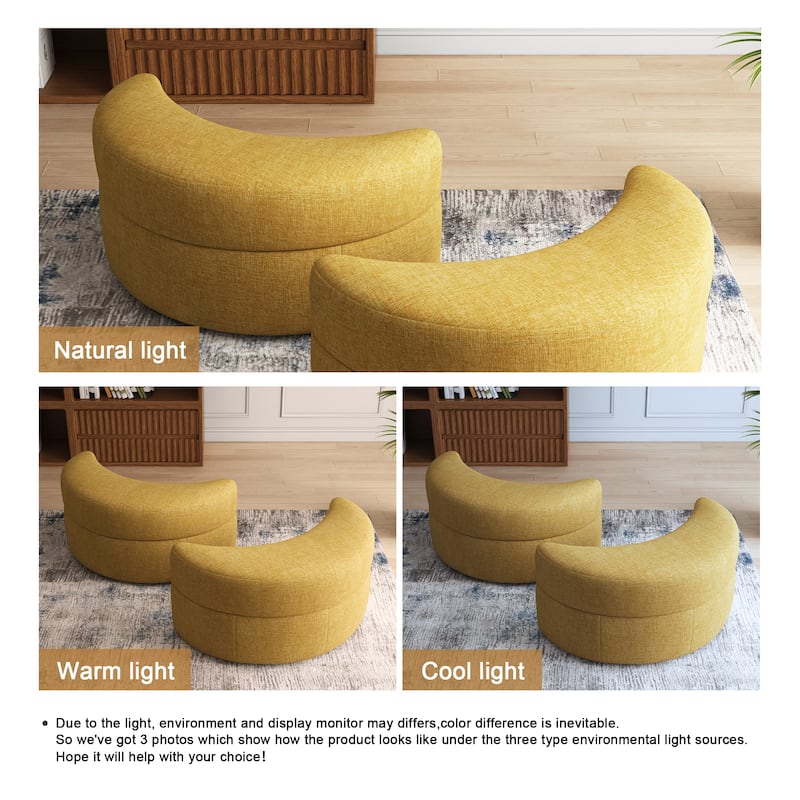 Moon Crescent Chenille Boucle Upholstered Ottoman Set of 2